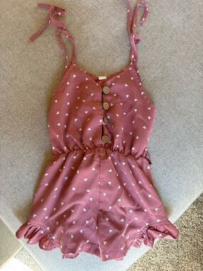 Amazon Girls Mauve Pink Heart-Print Button Romper